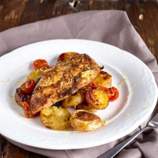 Citrus Balsamic Chicken With Buttery Herb-Roasted Potatoes & Tomatoes Recipe // deliciousobsessions.com