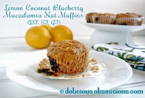 Lemon Coconut Blueberry Macadamia Nut Muffins (Dairy, Sugar, Grain, and Gluten-Free)