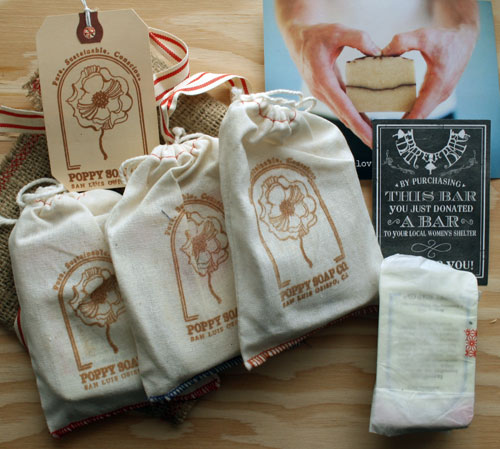 The individual soaps come in their own packaging within the little burlap sack!