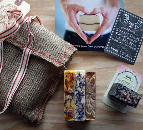 The three soaps, plus the bonus soap Lindy sent! They are so pretty - my pics don't do them justice! 