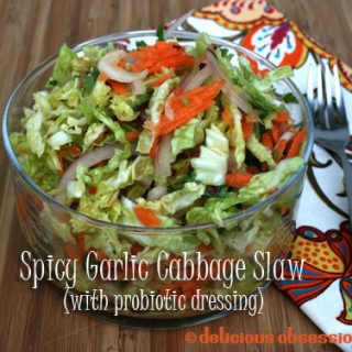 Spicy Garlic Cabbage Slaw with Probiotic Dressing | www.deliciousobsessions.com