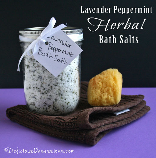 DIY Lavender Peppermint Herbal Bath Salts | deliciousobsessions.com