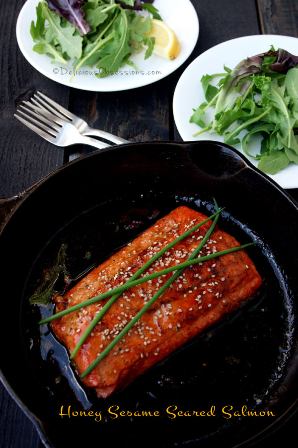 Honey Sesame Seared Salmon Recipe | deliciousobsessions.com