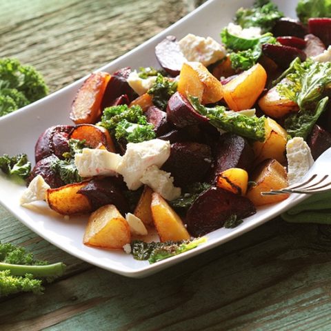 Festive Roasted Beet and Kale Salad :: Gluten-Free, Grain-Free, Dairy-Free Option // DeliciousObsessions.com