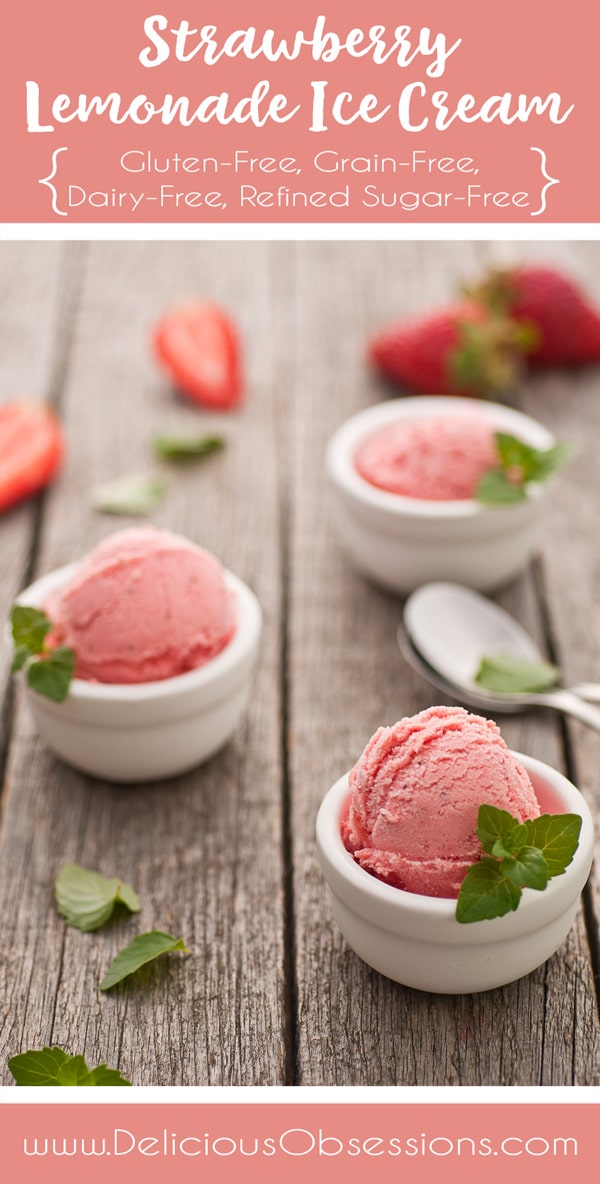 Strawberry Lemonade Ice Cream :: Gluten-Free, Grain-Free, Dairy Free, Refined Sugar-Free // deliciousobsessions.com