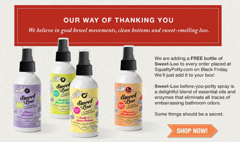 Squatty Potty - Free Bottle of Sweet-Loo with Any Purchase // deliciousobsessions.com