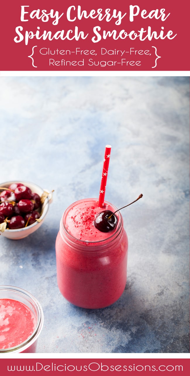 Cherry Pear Spinach Smoothie :: Gluten-Free, Dairy-Free, Refined Sugar-Free // deliciousobsessions.com