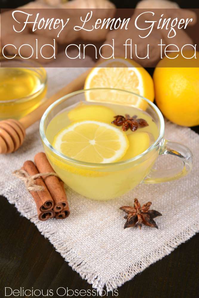 Honey lemon ginger tea for flu and cold care. 