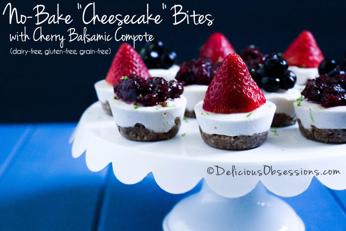 No-Bake "Cheesecake" Bites with Cherry Balsamic Compote :: Dairy-Free, Gluten-Free, Grain-Free // deliciousobsessions.com