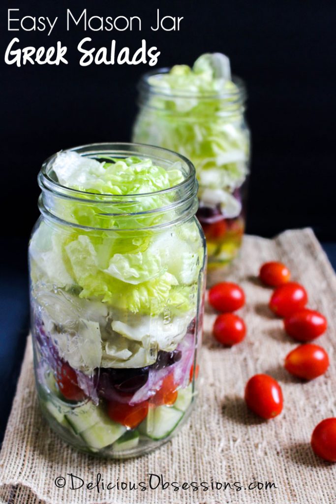 Easy Mason Jar Greek Salad Recipe :: Gluten-Free, Grain-Free, Dairy-Free // deliciousobsessions.com