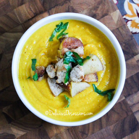 Curried Cauliflower Soup with Chicken and Apples :: Gluten-Free, Grain-Free, Dairy-Free // deliciousobsessions.com