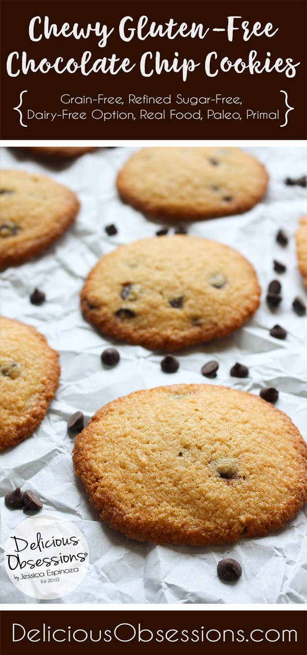 Chewy Gluten-Free Chocolate Chip Cookies :: Grain-Free, Refined Sugar Free, Dairy-Free Option // deliciousobsessions.com