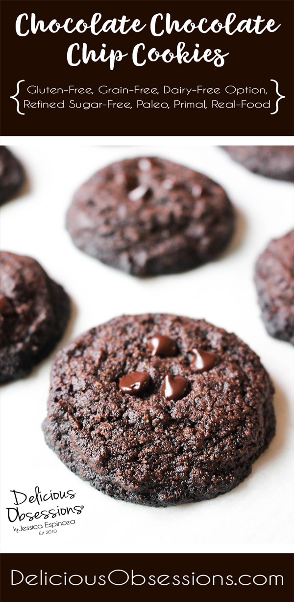 Chocolate Chocolate Chip Cookies :: Grain-Free, Gluten-Free, Refined Sugar-Free, Real Food, Paleo // deliciousobsessions.com