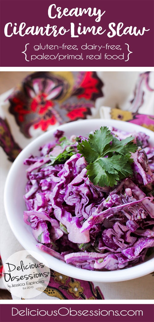 Creamy Cilantro Lime Slaw :: Gluten-Free, Grain-Free, Dairy-Free // deliciousobsessions.com