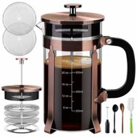 Veken French Press Coffee Maker (34 oz), 304 Stainless Steel Coffee Press with 4 Filter Screens, Durable Easy Clean Heat Resistant Borosilicate Glass - 100% BPA Free, Copper