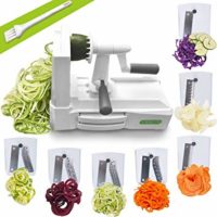Spiralizer Ultimate 7 Strongest-and-Heaviest Duty Vegetable Slicer Best Veggie Pasta Spaghetti Maker for Keto/Paleo/Gluten-Free, With Extra Blade Caddy & 4 Recipe Ebook, White
