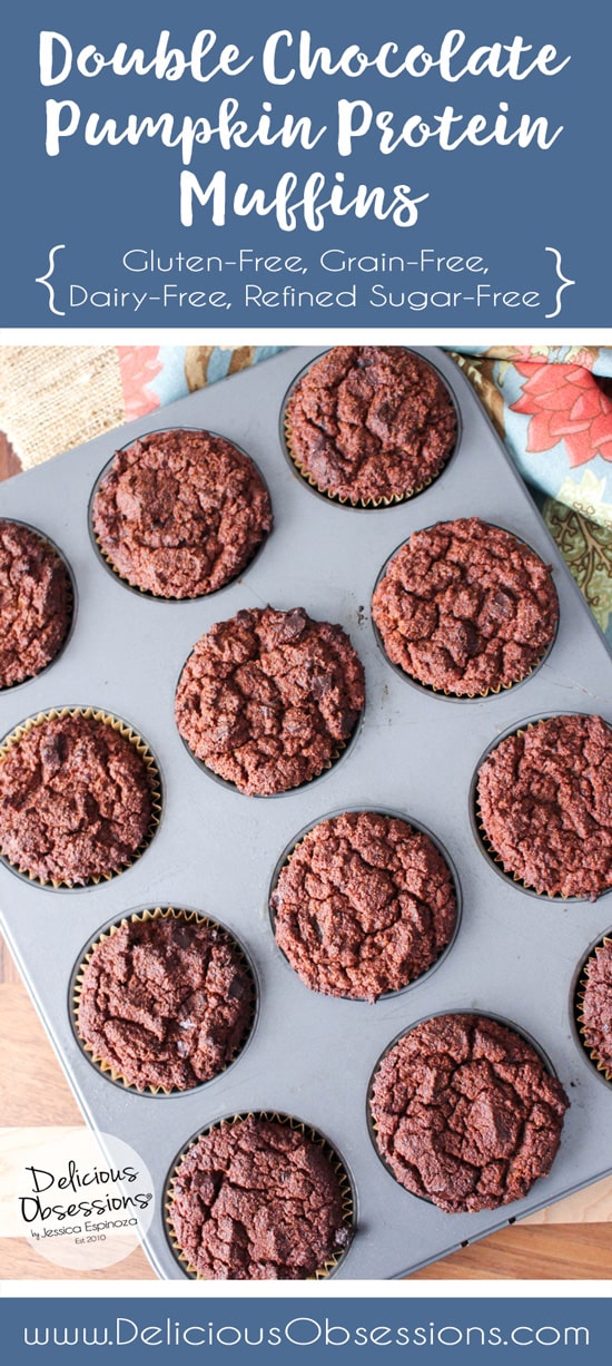 Double Chocolate Pumpkin Protein Muffins :: Gluten-Free, Grain-Free, Dairy-Free, Refined Sugar-Free // deliciousobsessions.com