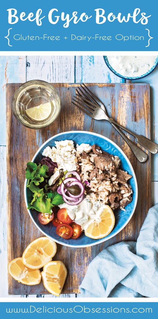 Beef Gyro Bowls :: Gluten-Free, Dairy-Free Option // deliciousobsessions.com