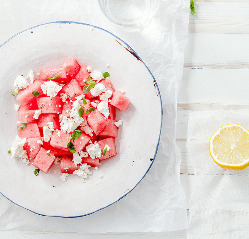 Easiest Watermelon Salad :: Gluten-Free, Grain-Free, Dairy-Free Option // deliciousobsessions.com